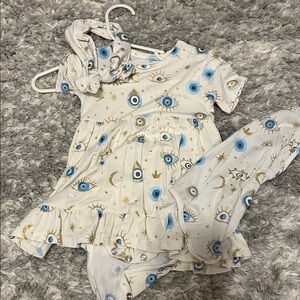 Posh Peanut Cream and Blue Baby Outfit with Headband